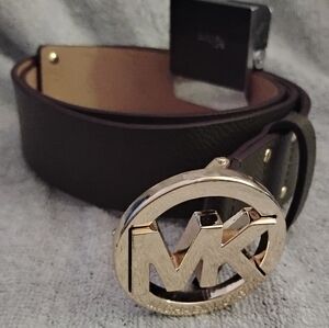 Michael Kors Belt Women SZ:S Brown Genuine Leather Classic MK Logo Buckle 556000